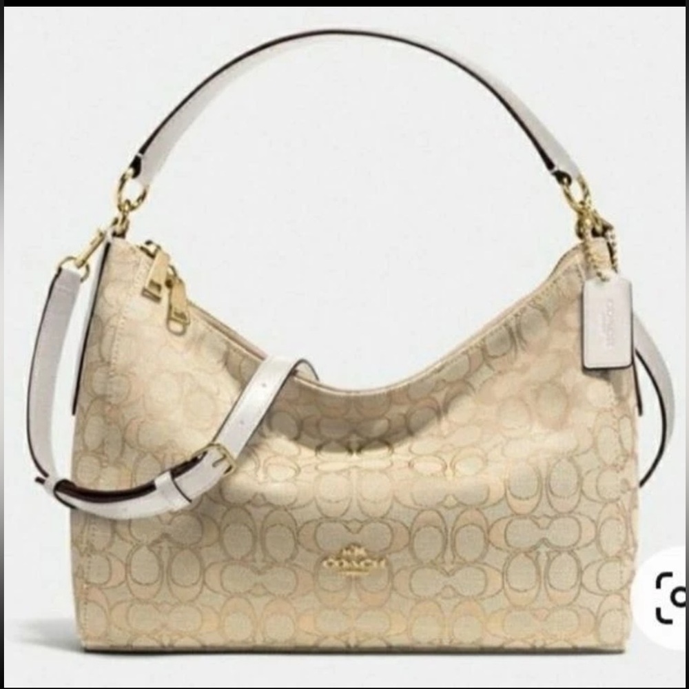NWT Coach F58284 Chalk Signature Jacquard Hobo with Gold Hardware -white strap - Picture 2 of 8